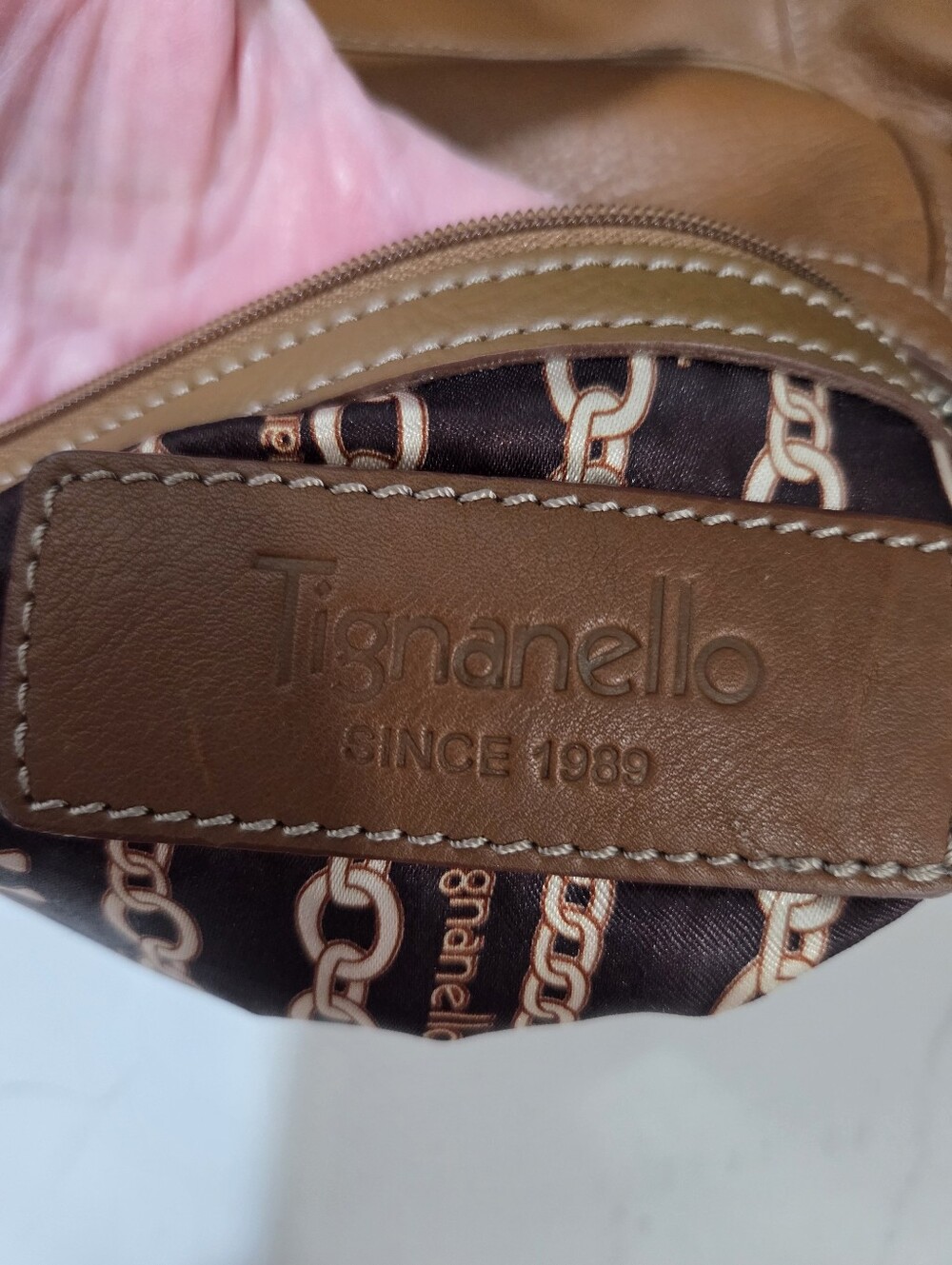 Tignanello Hobo Bag Warm Cognac Brown Leather Silver Trims - Picture 2 of 15